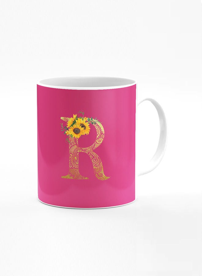 Stylizedd Designer Printed Coffee Mug 11oz Ceramic Personalised Gift Mugs Cup Custom Monogram Initial Letter Floral Pattern Alphabet R (Dark Pink Rose) - Image 1