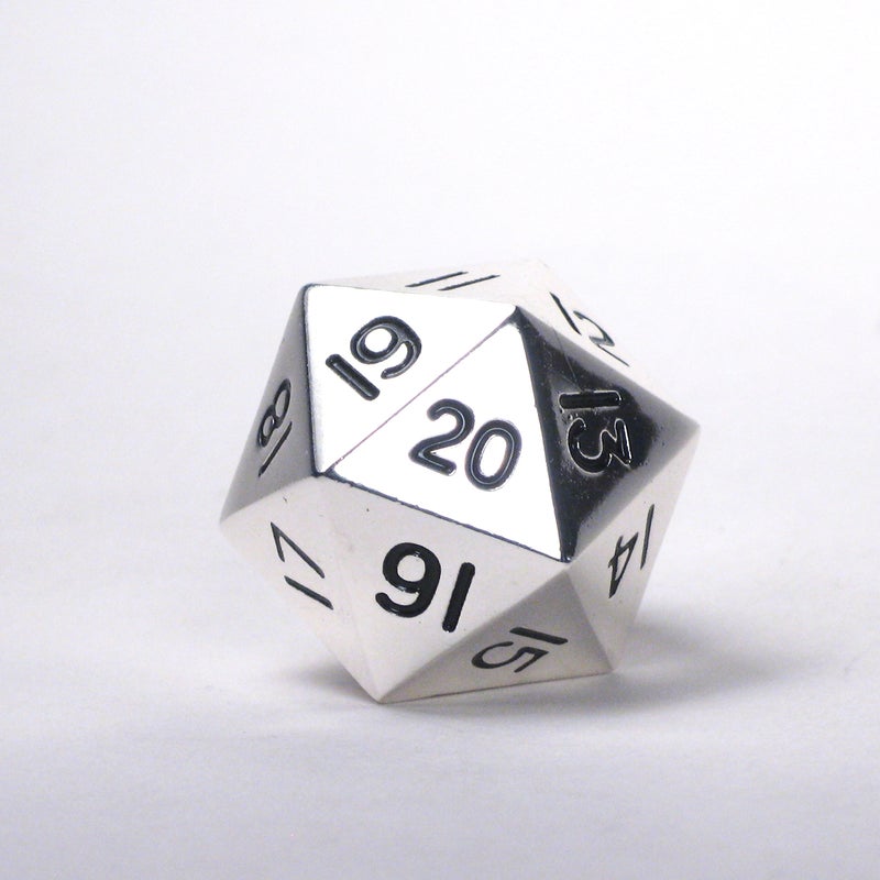 Hedral Massive Solid Metal Jumbo 35mm d20 Spin Down Life Counter Dice Die Chrome Silver MTG - Image 2
