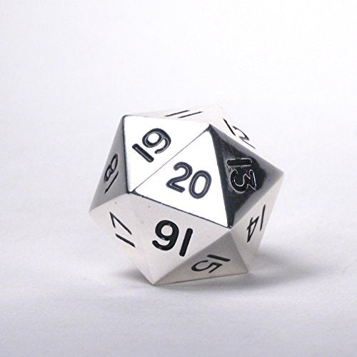 Hedral Massive Solid Metal Jumbo 35mm d20 Spin Down Life Counter Dice Die Chrome Silver MTG - Image 1