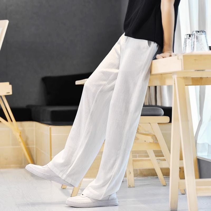 Summer Linen Casual Mens Pants Retro Loose White - Image 1