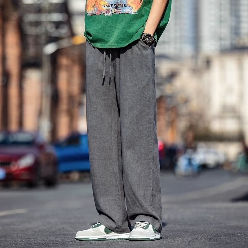 Summer Linen Casual Mens Pants Retro Loose White - Image 5