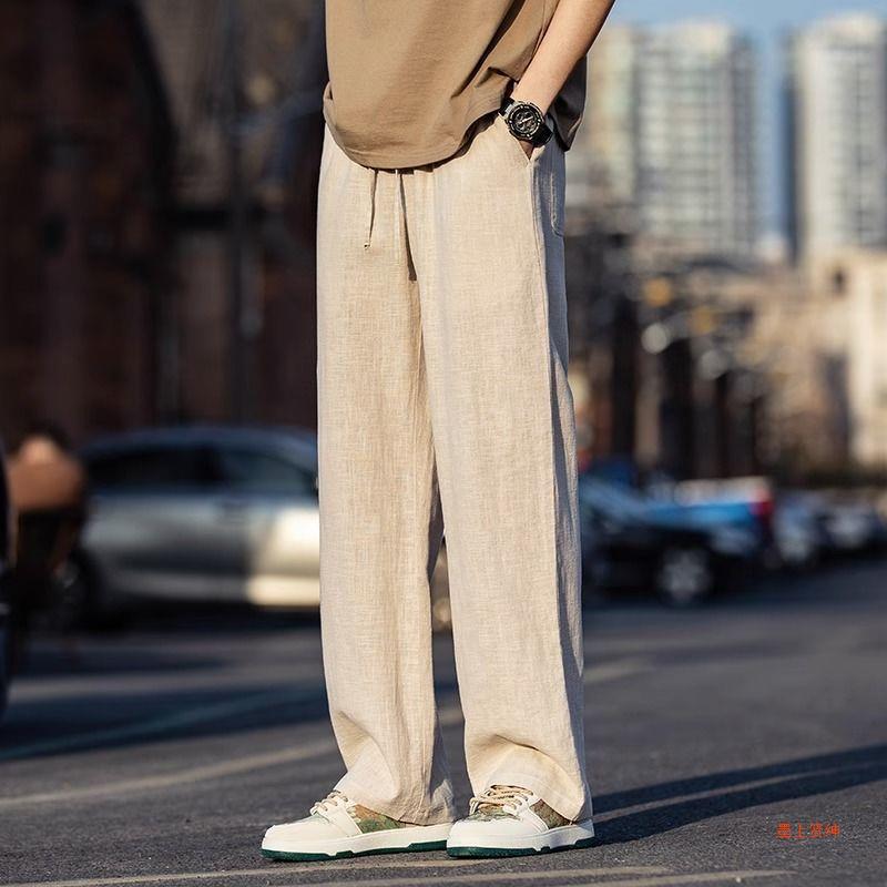 Summer Linen Casual Mens Pants Retro Loose White - Image 3