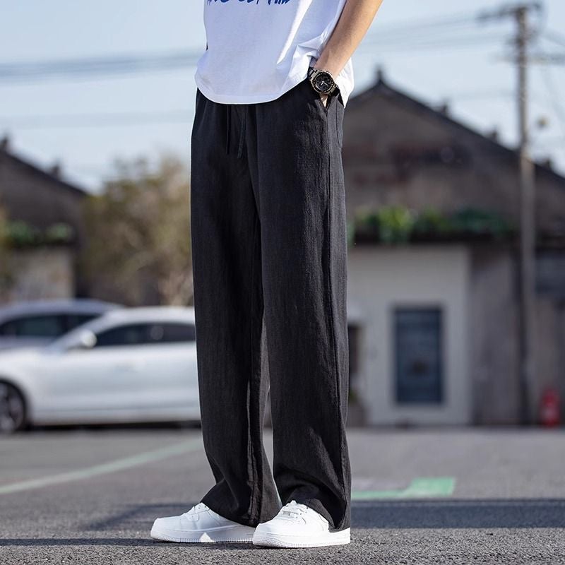 Summer Linen Casual Mens Pants Retro Loose White - Image 2