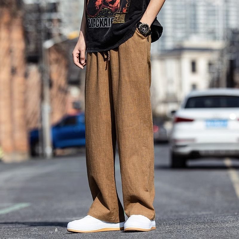 Summer Linen Casual Mens Pants Retro Loose White - Image 4