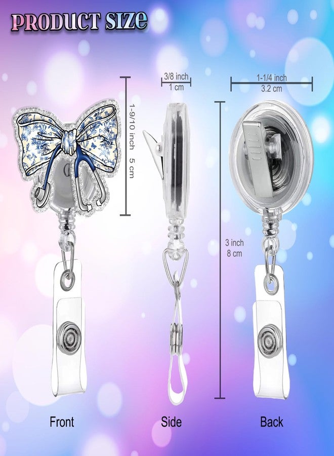 963RW Nurse Badge Reel Retractable ID with Clip, Blue Bow Stethoscope Badge Holder for Nurses RN EN Doctor Paramedic Teachers Medical Office Womens - Image 2
