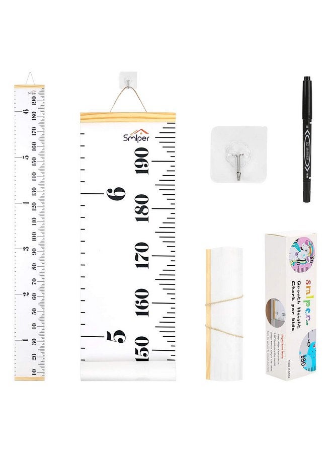 Smlper Growth Chart for Kids,Child Height Chart Ruler for Wall,White Grey Wood Frame Fabric Canvas Height Measurement Ruler for Kids Nursery Room,Removable Wall Decor 79"x7.9" - Image 1