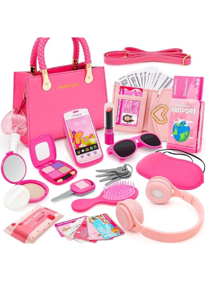 Hohosunlar Little Girl Purse with Pretend Makeup for Toddlers, 49PCS Kids Play Purse Set - Princess Toy Accessories, Pretend Play Headset Wallet Phones Sunglasses Keys Credit Cards Birthday Gift for Girls Age 3+  - Image 1