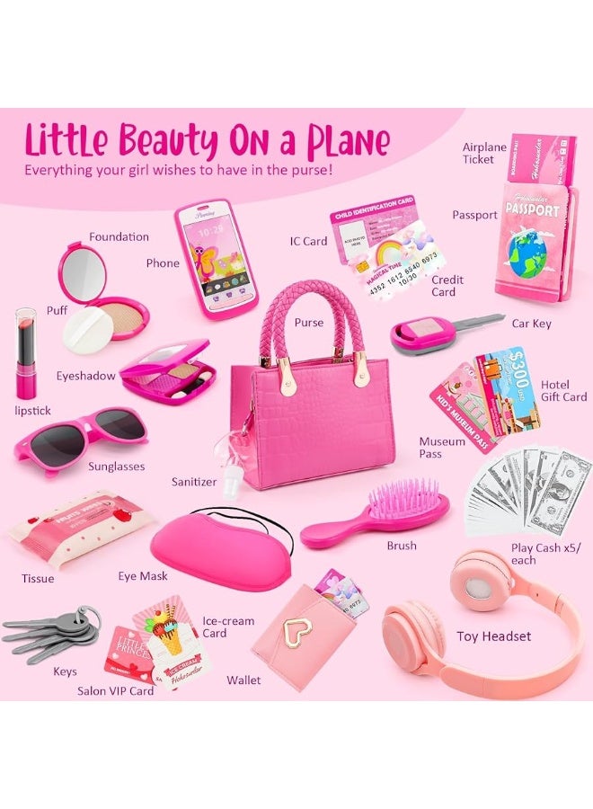 Hohosunlar Little Girl Purse with Pretend Makeup for Toddlers, 49PCS Kids Play Purse Set - Princess Toy Accessories, Pretend Play Headset Wallet Phones Sunglasses Keys Credit Cards Birthday Gift for Girls Age 3+  - Image 4