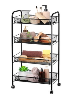Arabest 4 Tier Metal Storage Shelves with Wheels, Roller Cart Storage Baskets, Office Rolling Cart Organizer, Black  - Image 1