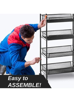 Arabest 4 Tier Metal Storage Shelves with Wheels, Roller Cart Storage Baskets, Office Rolling Cart Organizer, Black  - Image 3