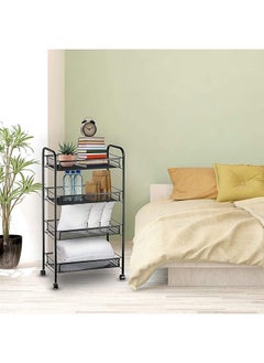 Arabest 4 Tier Metal Storage Shelves with Wheels, Roller Cart Storage Baskets, Office Rolling Cart Organizer, Black  - Image 4