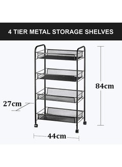 Arabest 4 Tier Metal Storage Shelves with Wheels, Roller Cart Storage Baskets, Office Rolling Cart Organizer, Black  - Image 2