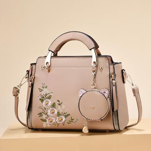 Xiaoyu Fashion Purses and Handbags for Women Ladies Crossbody Bags Top Handle Satchel Shoulder Bags Small Totes (Khaki Flower) - Image 2