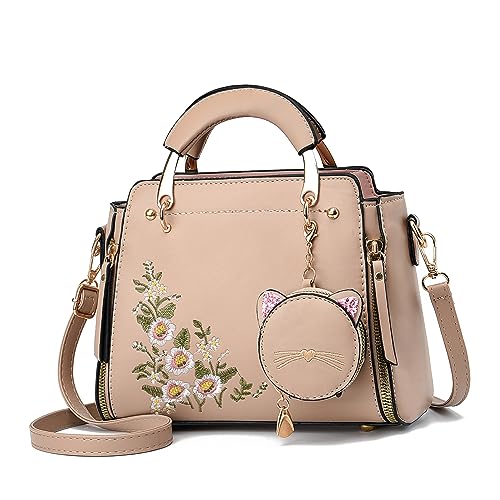Xiaoyu Fashion Purses and Handbags for Women Ladies Crossbody Bags Top Handle Satchel Shoulder Bags Small Totes (Khaki Flower) - Image 1