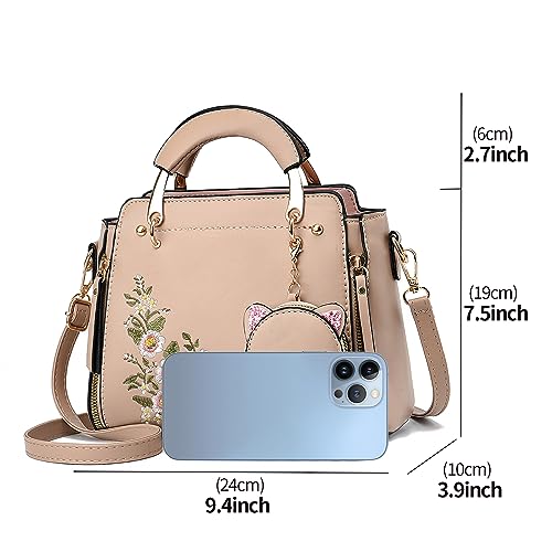 Xiaoyu Fashion Purses and Handbags for Women Ladies Crossbody Bags Top Handle Satchel Shoulder Bags Small Totes (Khaki Flower) - Image 3
