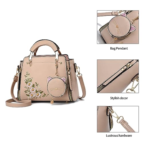 Xiaoyu Fashion Purses and Handbags for Women Ladies Crossbody Bags Top Handle Satchel Shoulder Bags Small Totes (Khaki Flower) - Image 5