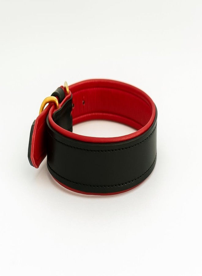 Premium Black Leather Dog Collar with Red Soft Padding, Genuine Leather, Collar for Dogs Brown (Red/Black, M 14"-18") (35-45CM) (XL) - Image 1