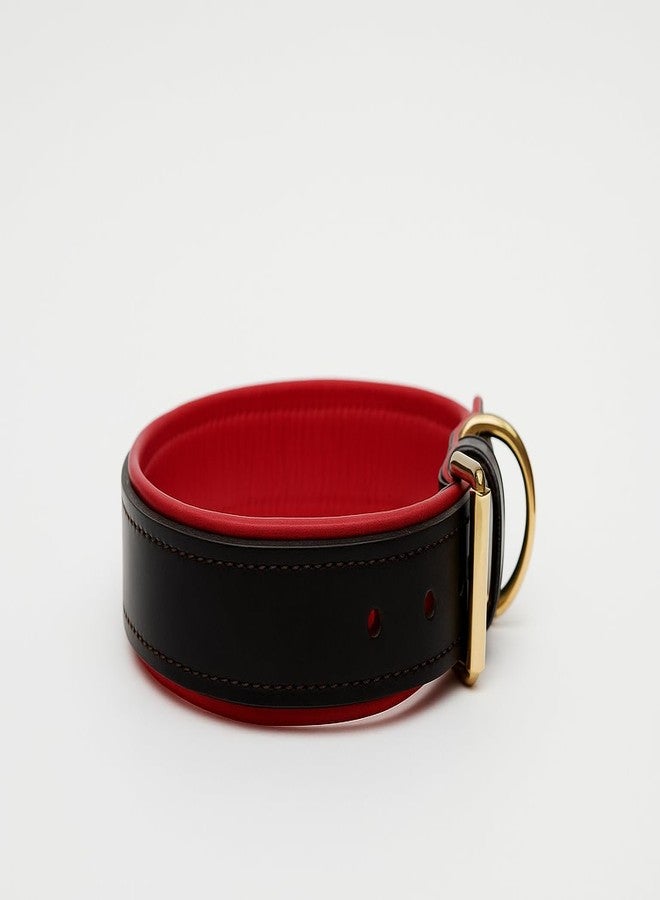 Premium Black Leather Dog Collar with Red Soft Padding, Genuine Leather, Collar for Dogs Brown (Red/Black, M 14"-18") (35-45CM) (XL) - Image 3