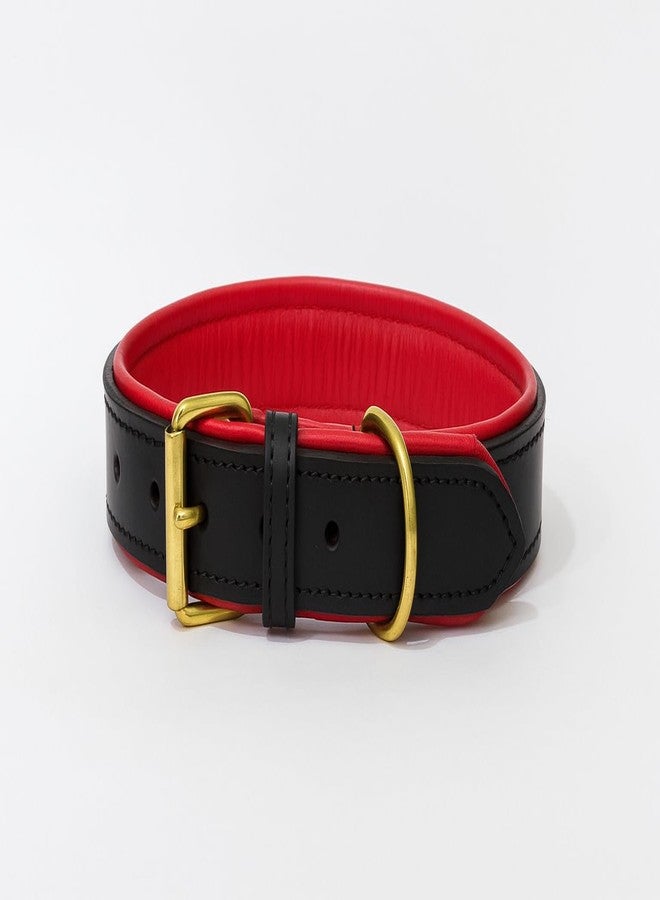 Premium Black Leather Dog Collar with Red Soft Padding, Genuine Leather, Collar for Dogs Brown (Red/Black, M 14"-18") (35-45CM) (XL) - Image 2