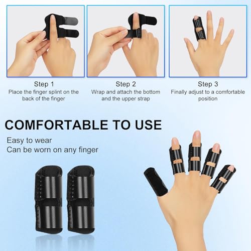 Massmot 2PCS Finger Splint Support for Pain, Adjustable Fingers Splint, Finger Straightener Stabilizer Brace for Broken, Strained, Swollen, Arthritis, Tendinitis (Black) - Image 3