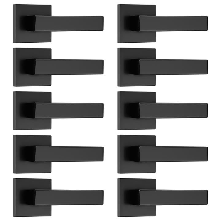 Probrico 10 Pack Dummy Door Levers Black Door Handles for Closets French Doors Heavy Duty Square Dummy Door Lever NonTurning Single Side Pull