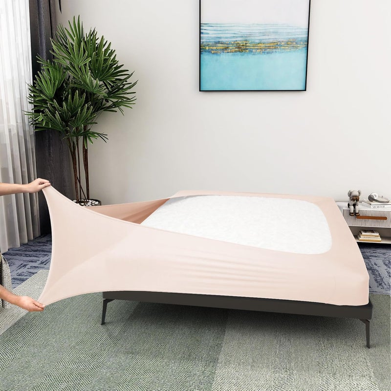 ALYVIA SPRING غطاء صندوق الينابيع ALYVIA حجم فول - قماش جيرسي محبوك ومرن يلتف حول الجوانب الأربعة تنورة سرير للفنادق والمنازل - فول/فول إكس إل، وردي - Image 1