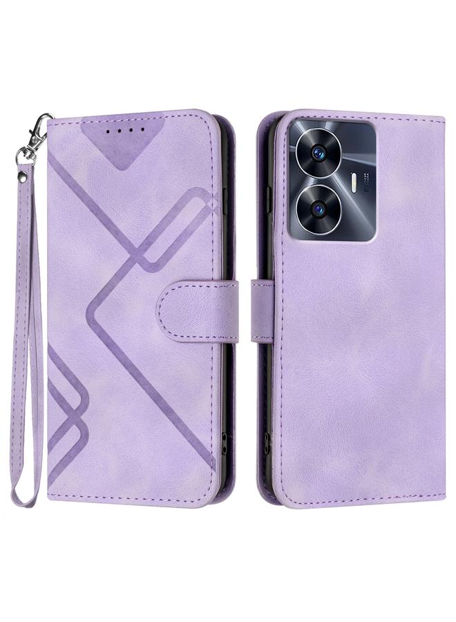 S-TOP Case For Realme C55 4G Global/Narzo N55 Line Pattern Skin Feel Leather Phone Case - Image 1