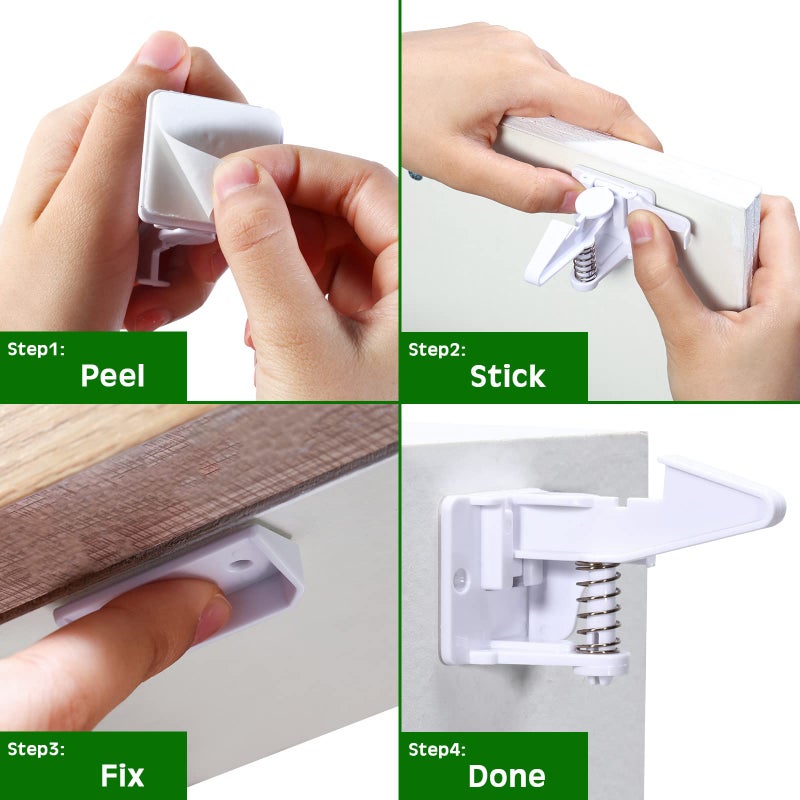 Tuanse 30 Pcs Cabinet Locks Invisible Safety Drawer Latches with Screws Self Adhesive Cabinet Drawer Locks for Home Kitchen Furniture Door Latches(White) - Image 4