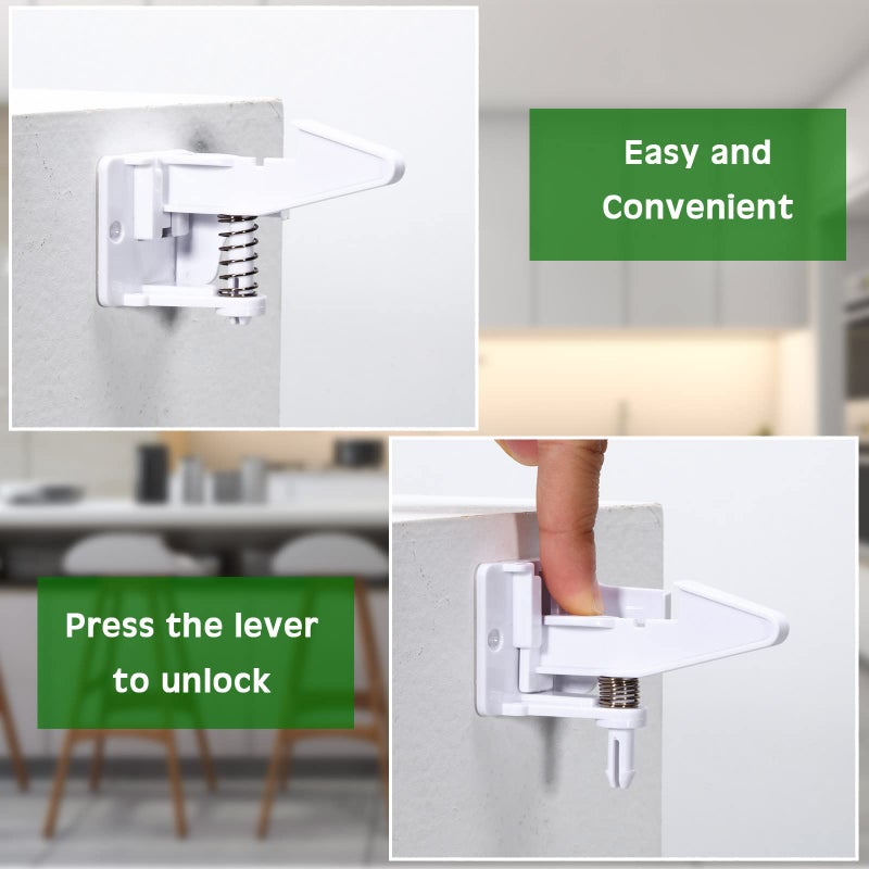 Tuanse 30 Pcs Cabinet Locks Invisible Safety Drawer Latches with Screws Self Adhesive Cabinet Drawer Locks for Home Kitchen Furniture Door Latches(White) - Image 3