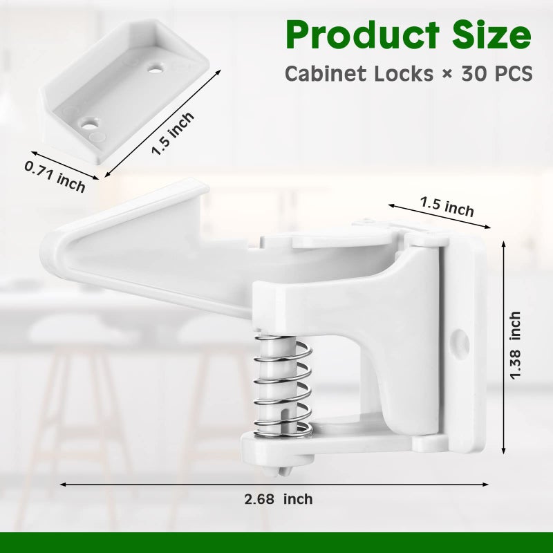 Tuanse 30 Pcs Cabinet Locks Invisible Safety Drawer Latches with Screws Self Adhesive Cabinet Drawer Locks for Home Kitchen Furniture Door Latches(White) - Image 2