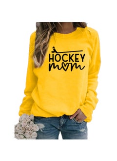 Hockey Mom Printed Crewneck Sweatshirt Oversized Yellow (black font)