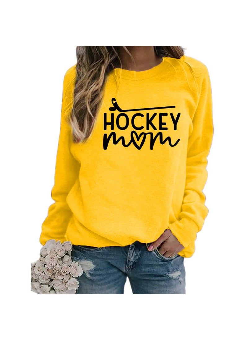 Generic - Hockey Mom Printed Crewneck Sweatshirt Oversized Yellow (black font) - Image 1