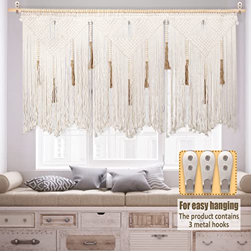 ANPHSIN Extra Large Macrame Wall Hanging 70.8" × 39" Boho Tapestry Woven Decor- Cotton Tassel Curtain Beige Chic Bohemian Wall Art for Home Living Room Bedroom Dorm Wedding (Includes Rod) - Image 4