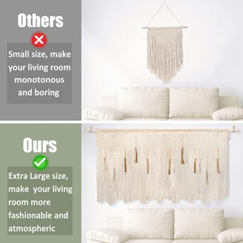 ANPHSIN Extra Large Macrame Wall Hanging 70.8" × 39" Boho Tapestry Woven Decor- Cotton Tassel Curtain Beige Chic Bohemian Wall Art for Home Living Room Bedroom Dorm Wedding (Includes Rod) - Image 3