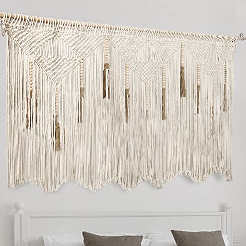 ANPHSIN Extra Large Macrame Wall Hanging 70.8" × 39" Boho Tapestry Woven Decor- Cotton Tassel Curtain Beige Chic Bohemian Wall Art for Home Living Room Bedroom Dorm Wedding (Includes Rod) - Image 1