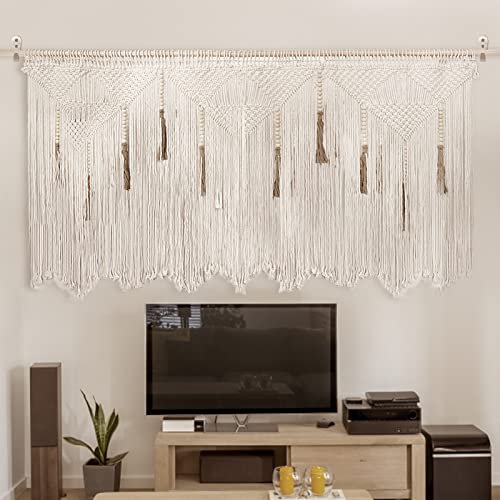 ANPHSIN Extra Large Macrame Wall Hanging 70.8" × 39" Boho Tapestry Woven Decor- Cotton Tassel Curtain Beige Chic Bohemian Wall Art for Home Living Room Bedroom Dorm Wedding (Includes Rod) - Image 2