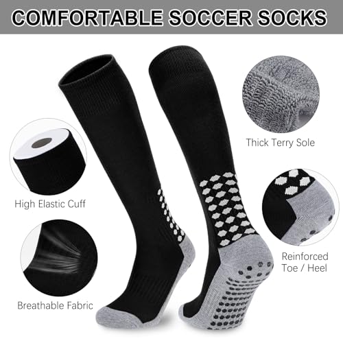 Regilt 3 Pairs Kids Youth Grip Soccer Socks, Non Slip Knee High Soccer Football Sport Socks for Boys Girls Age 8-17 (US, Alpha, Large, Regular, Regular, Black/White/Blue) - Image 5