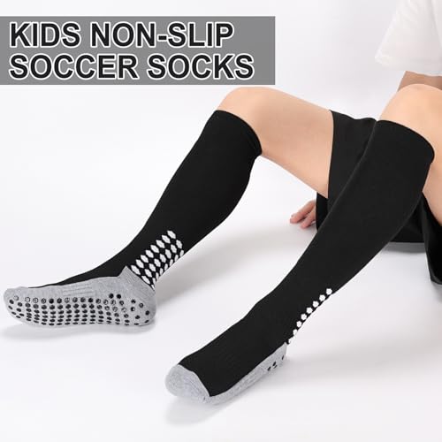 Regilt 3 Pairs Kids Youth Grip Soccer Socks, Non Slip Knee High Soccer Football Sport Socks for Boys Girls Age 8-17 (US, Alpha, Large, Regular, Regular, Black/White/Blue) - Image 4