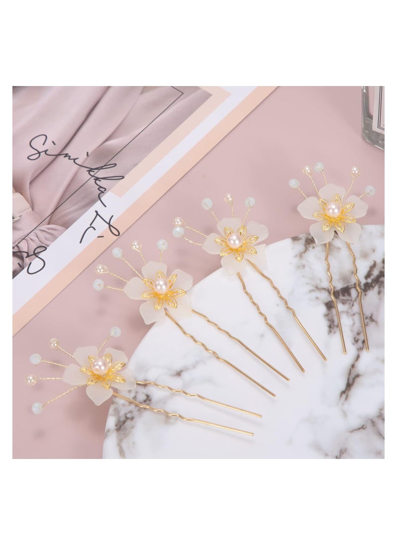 Excefore Bridal Wedding Hair Pins Flower Hair Pieces Rhinestone Hair Accessories Pearl Hair Comb Hair Clips for Bride Bridesmaid, Pack of 8  - Image 5