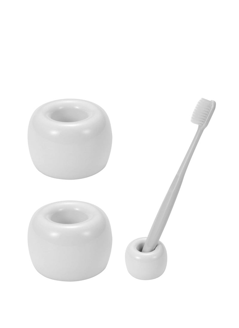Oasisgalore Mini Ceramic Couple Toothbrush Holder Stand for Bathroom Vanity Countertops(White, 2 Pack)  - Image 1