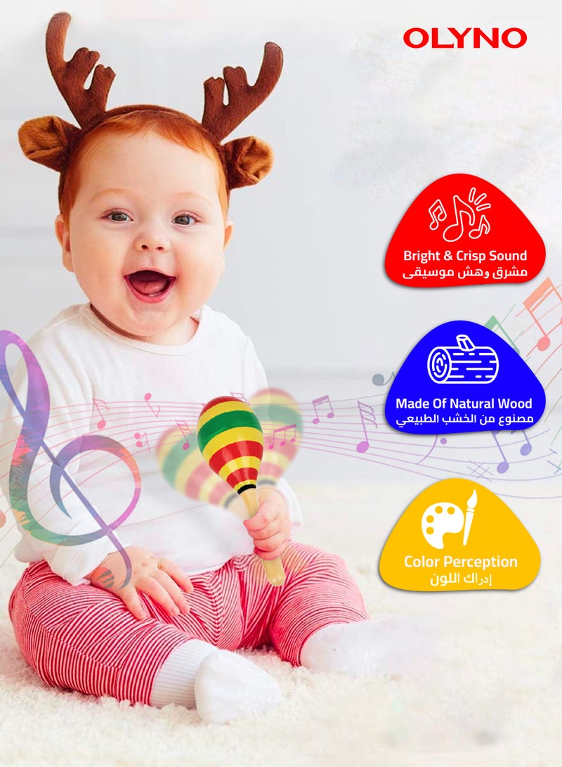 أولينو خشخيشة أطفال مصنوعة يدويًا من الخشب العاجي، آمنة وغير سامة، مثالية للاستكشاف الحسي للتسنين، هدية مثالية للرضع وحديثي الولادة - Image 2