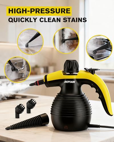 AKPIAN Handheld Steam Cleaner, Steamer for Cleaning, Multipurpose Portable Steam Cleaners for Home Use with Safety Lock and 10 Accessory Kit to Remove Grime, Grease, and More, Save Time and Effort - Image 4