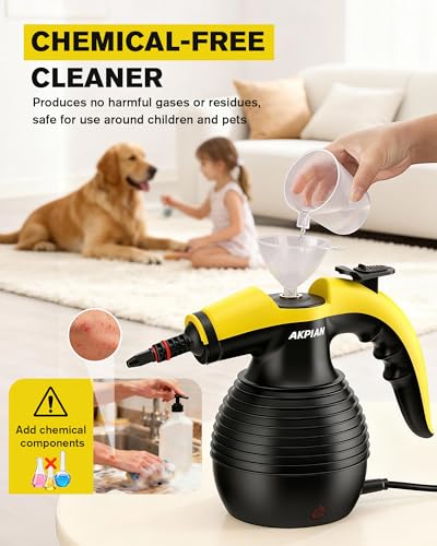 AKPIAN Handheld Steam Cleaner, Steamer for Cleaning, Multipurpose Portable Steam Cleaners for Home Use with Safety Lock and 10 Accessory Kit to Remove Grime, Grease, and More, Save Time and Effort - Image 3