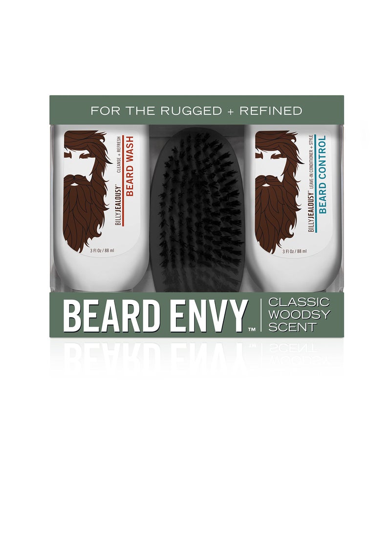 Billy Jealousy Billy Jealousy Original Beard Envy Facial Hair Refining Kit with Beard Wash Facial Hair Control and Boar Bristle Brush for Clean, Hydrated, Soft, Tamed Unruly Mane 