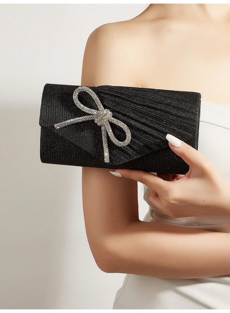 Women's Black Evening Clutch Bag, Glitter Envelope Clutch Purse, Formal Handbag For Wedding Party Prom Cocktail Banquet - Image 1
