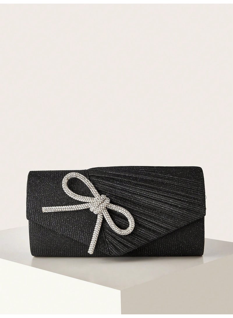 Women's Black Evening Clutch Bag, Glitter Envelope Clutch Purse, Formal Handbag For Wedding Party Prom Cocktail Banquet - Image 2