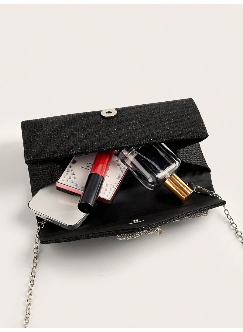 Women's Black Evening Clutch Bag, Glitter Envelope Clutch Purse, Formal Handbag For Wedding Party Prom Cocktail Banquet - Image 4
