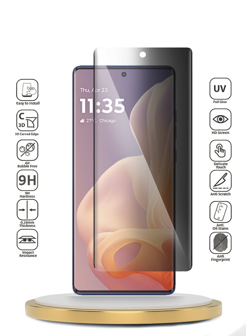 دبليو تيك حماية شاشة زجاجية بحواف منحنية بالكامل من موتورولا موتو جي 85 5G 2024 مع غراء كامل للخصوصية (MSGUCP) - شفاف - Image 2