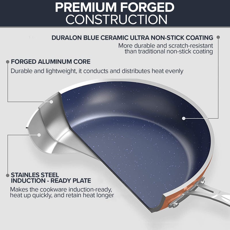 Nuwave 3-Piece 8”, 10”, 12” Forged Lightweight Frying Pan Set, G10 Healthy Duralon Blue Ceramic Ultra Non-Stick, Ergonomic Stay-Cool Handles, Induction-Ready & Works on All Cooktops - Image 3