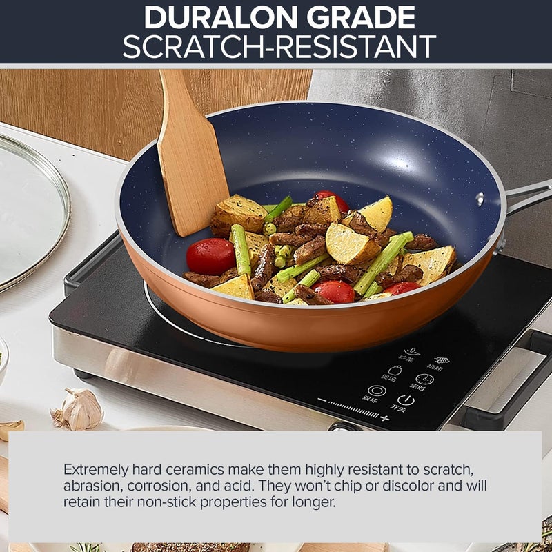 Nuwave 3-Piece 8”, 10”, 12” Forged Lightweight Frying Pan Set, G10 Healthy Duralon Blue Ceramic Ultra Non-Stick, Ergonomic Stay-Cool Handles, Induction-Ready & Works on All Cooktops - Image 4